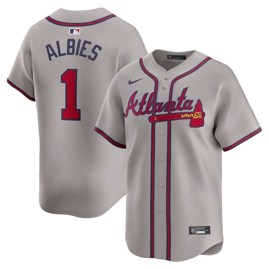 Men Atlanta Braves #1 Ozzie Albies Nike Gray Away Limited Player MLB Jersey->atlanta braves->MLB Jersey